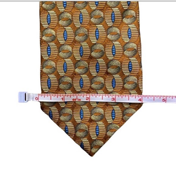Ermenegildo Zegna Silk Tie Chunky Wide Made In Italy Yellow Gold Blue Geometric - Picture 7 of 8